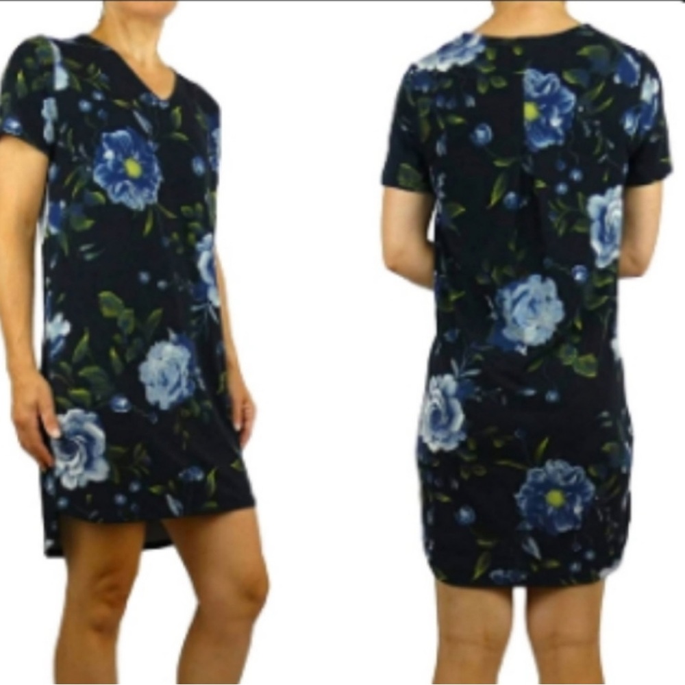 CHRISTIAN SIRIANO NEW YORK FLORAL V NECK SHIFT DRESS